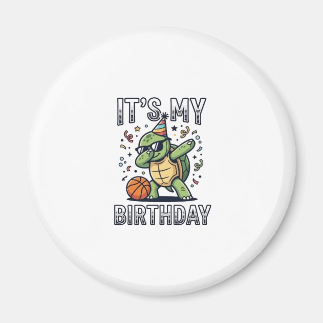 Imán Diseño vectorial de fiesta de baloncesto de tortug (Frente)