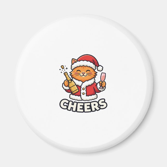 Imán Diseño Vectorial de Gato de Navidad Feliz (Frente)