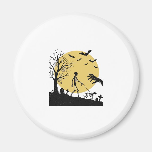 Imán Diseño Vectorial de Perro Esqueleto de Halloween V (Frente)