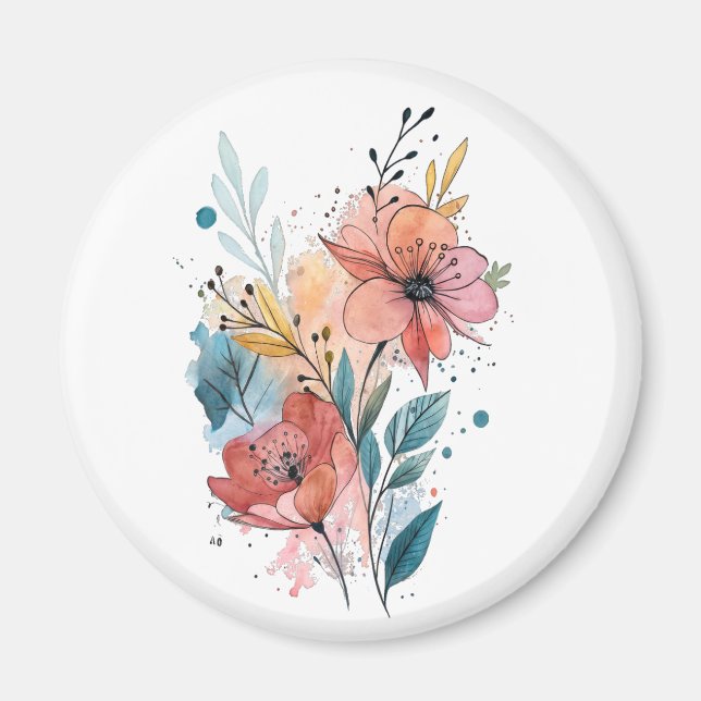 Imán Diseño Vibrante de Acuarela Floral (Frente)
