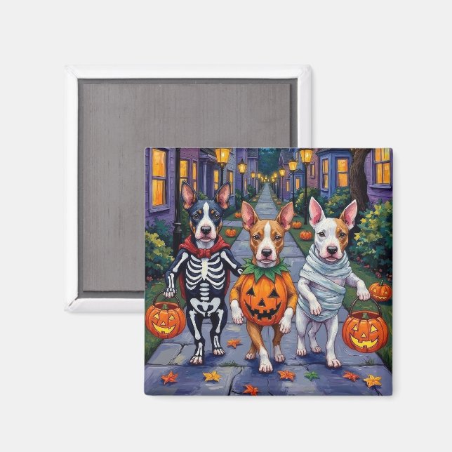 Imán Disfraces de Halloween para Bull Terrier haciendo  (Anverso/Reverso)