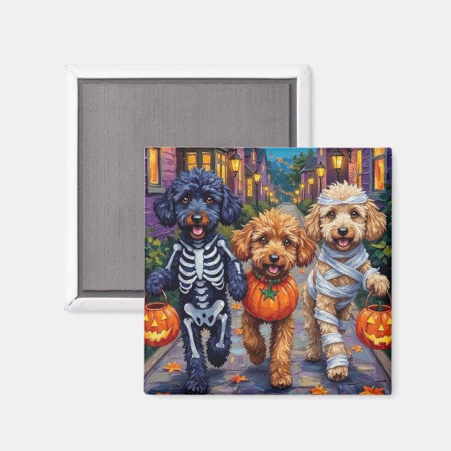 Imán Disfraces de Halloween para perros caniche haciend (Anverso/Reverso)
