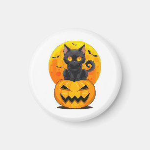 Imán Disfraz de Halloween de calabaza gato negro