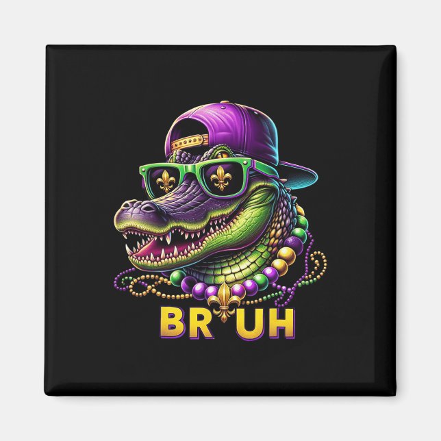 Imán Disfraz de Mardigator Alligator Bruh Mardi Gras Ad (Frente)