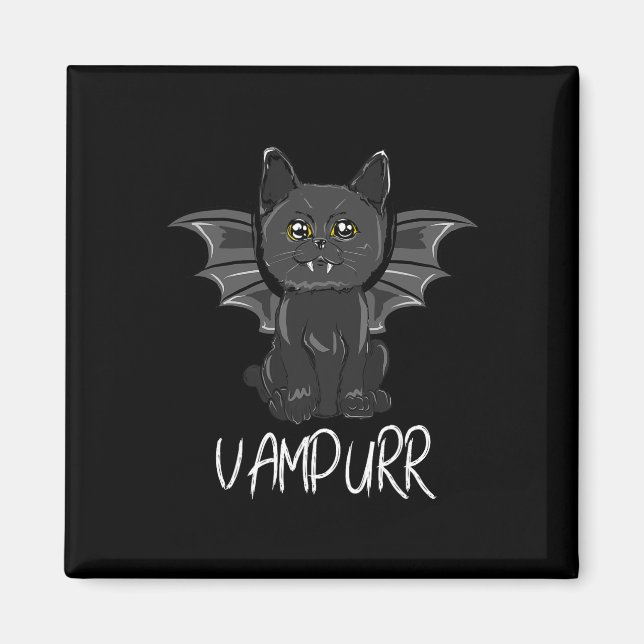 Imán Disfraz de Vampiro de Halloween con gato negro (Frente)