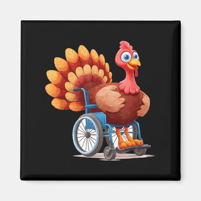 Imán Disfraz Feliz de Pavo en Silla de Ruedas para el D (Frente)
