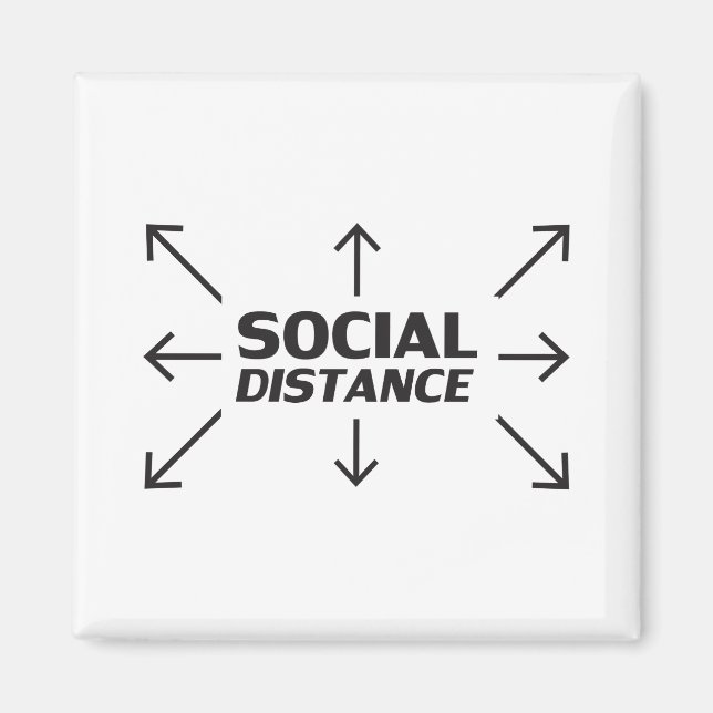 Imán Distancia social tipografía moderna y flechas dive (Frente)