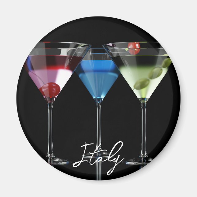 Imán Distintos cócteles con gafas de martini en negro (Frente)