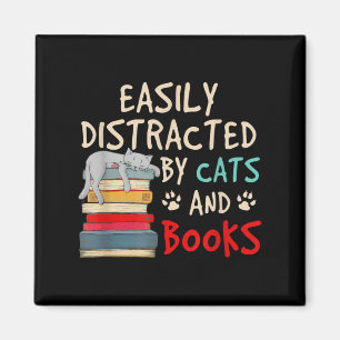 Imán Distracción fácil por gatos y libros Gato gracio