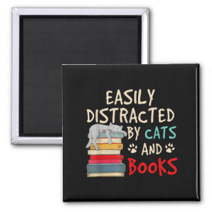 Imán Distracción fácil por gatos y libros   Gato gracio
