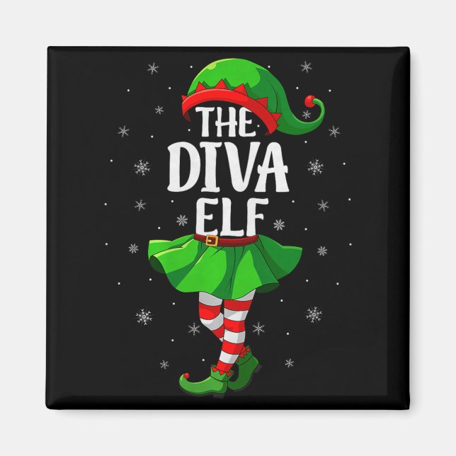 Imán Diva Elf Christmas Girls Women Elf Squad Xmas Fami (Frente)
