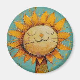 Imán Diversión De Gato De Girasol En La Pintura De Sol