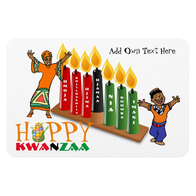 Imán Diversión Feliz Kwanzaa 7 Principios Personalizado (Horizontal)