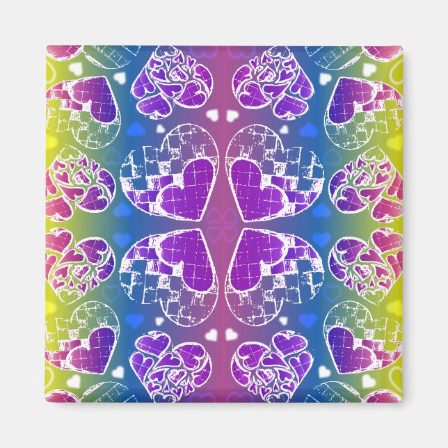 Imán Diversión Purple, azul, amarillo Patrón de corazon (Frente)