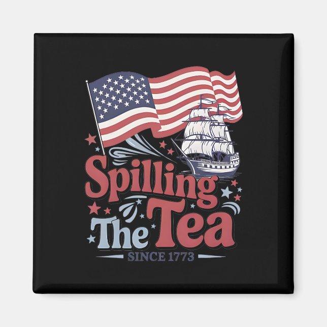 Imán Divertido 4 de julio derramando el té desde 1773 E (Frente)