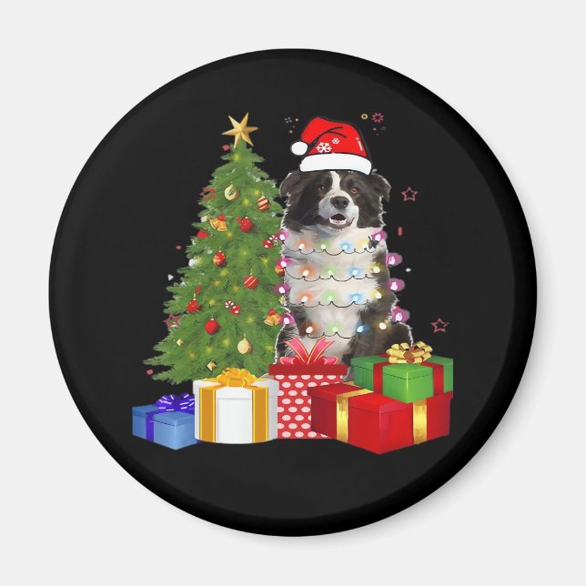Imán Divertido borde Collie Árbol de Navidad Feliz Navi (Frente)