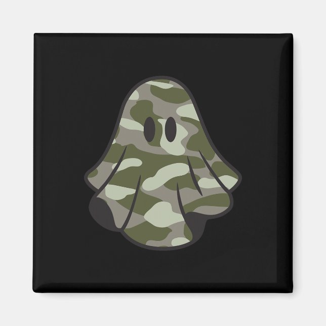 Imán Divertido camuflaje de Halloween Camo Ghost Hello  (Frente)
