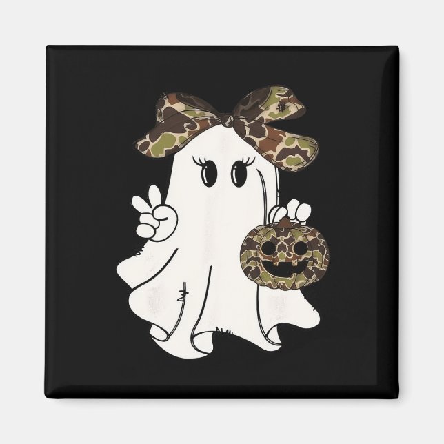 Imán Divertido camuflaje de Halloween Camo Ghost Hello  (Frente)