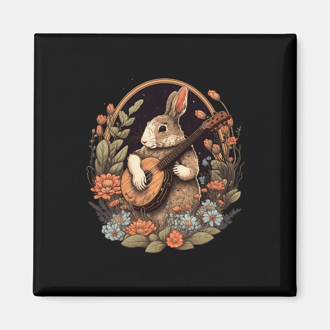Imán Divertido conejo tocando banjo guitarra conejo mus (Frente)