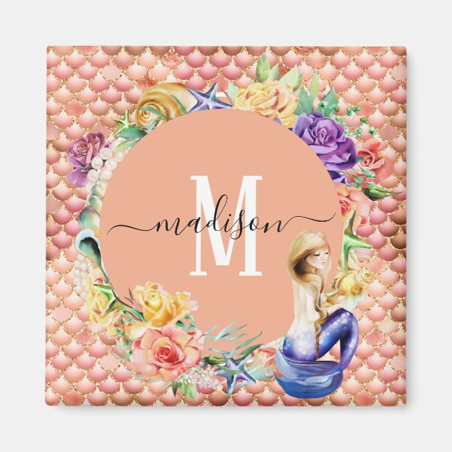 Imán divertido de escamas de sirena con brillo de  (Frente)