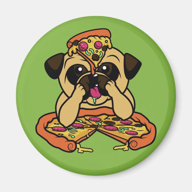 Imán divertido de Pizza Pug (Frente)
