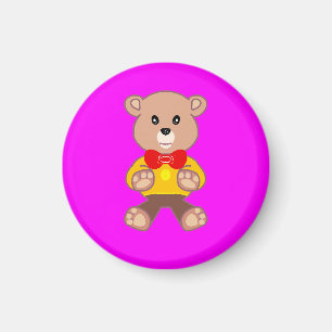 Imán Divertido Festividad Bowtie Teddy Bear Magenta ros
