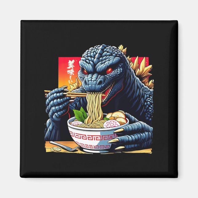 Imán Divertido Kaiju Comiendo Ramen Amante de Monstruos (Frente)