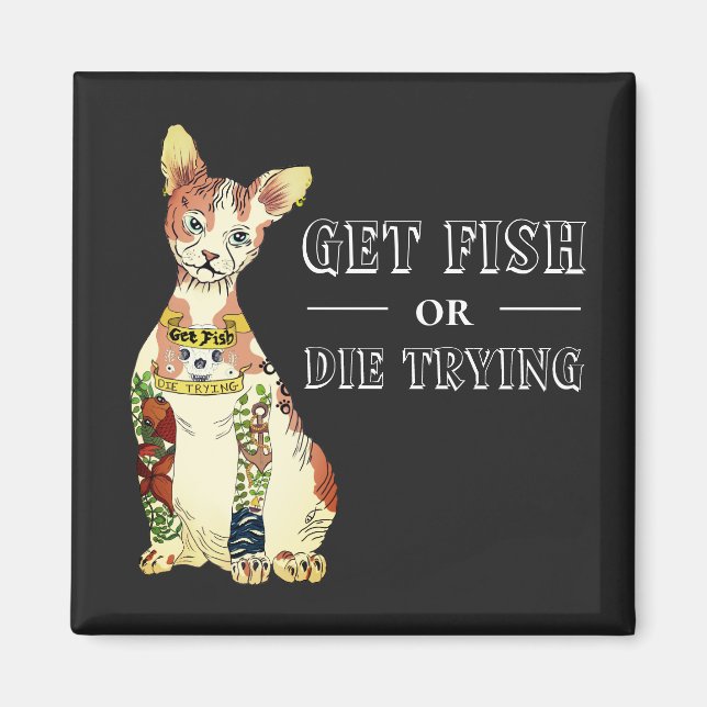 Imán Divertido negro matón Sfinx Cat Tattoo Feline dici (Frente)