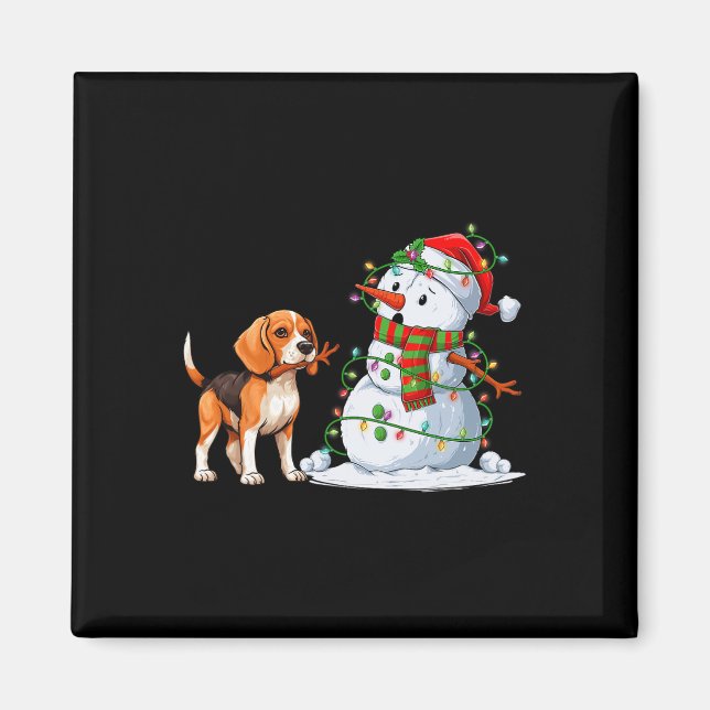 Imán Divertido Perro Beagle Snowman Árbol de Navidad en (Frente)