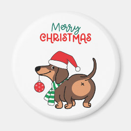 Imán Divertido perro de Dachshund Cute Feliz Navidad