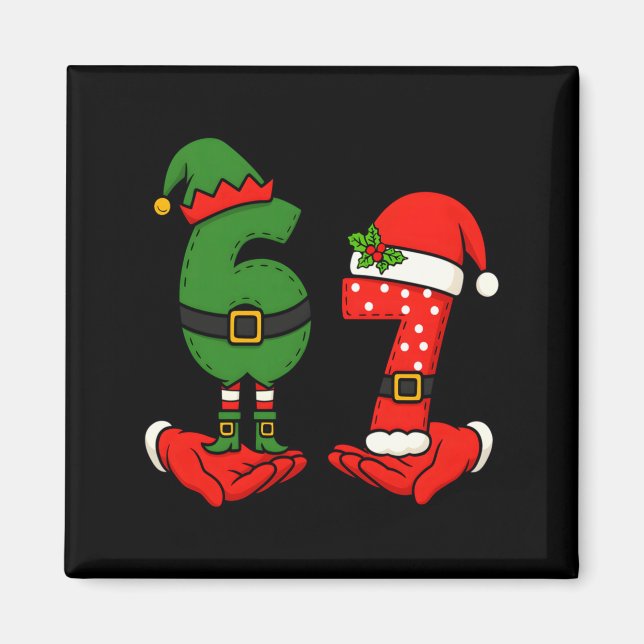 Imán Divertido Seis Siete 67 Meme 6 7 Navidad Elfo Mano (Frente)
