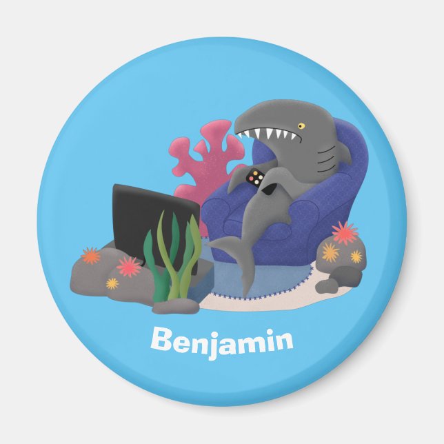 Imán Divertido tiburón viendo al personalizado de telev (Frente)