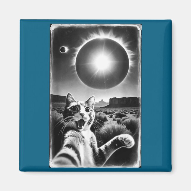 Imán Divertido un gato tomando selfie eclipse solar (Frente)