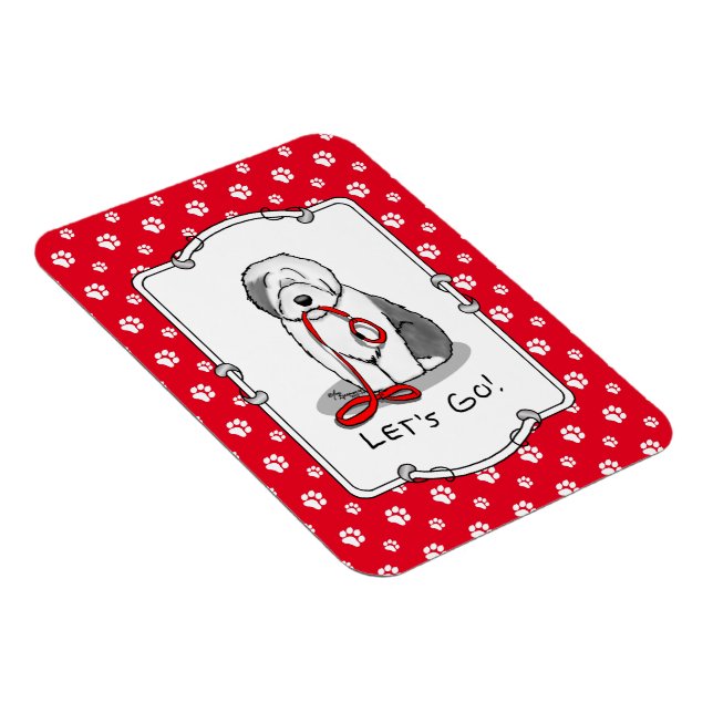 Imán ¡Divertido Vamos! Walk Old English Sheepdog (Gris  (Lado Derecho)