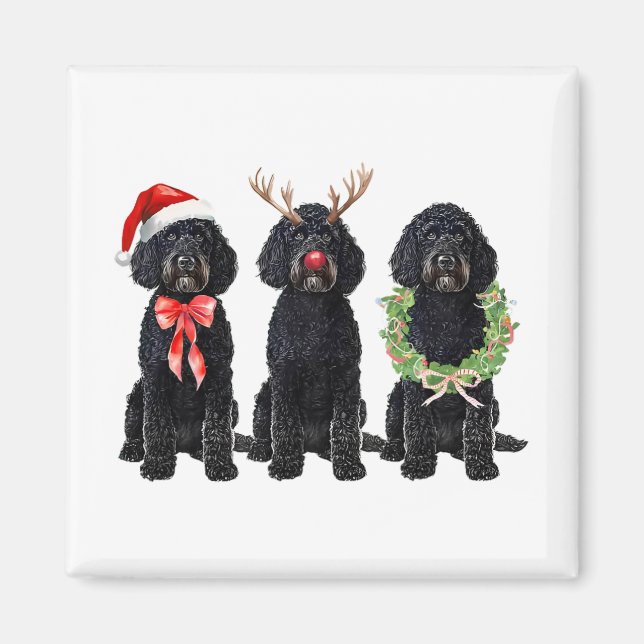 Imán Diviértete Santa Retro Perro Goldendoodle Negro Re (Frente)