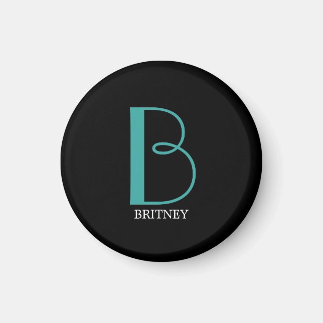 Imán DIY Gran Monograma y nombre, Verde azulado/blanco  (Frente)