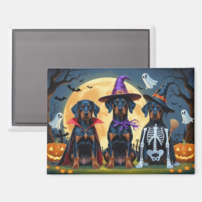 Imán Doberman Dogs Pumpkin Halloween Funny (Anverso/Reverso)