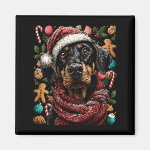 Imán Doberman Festivo Con Gorro De Santa Invierno Nevad