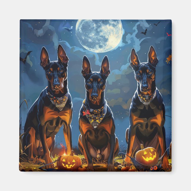 Imán Doberman Halloween Espeluznante (Frente)