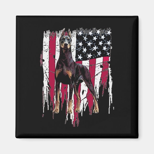 Imán Doberman Pinscher Bandera Estadounidense Usa Impre (Frente)