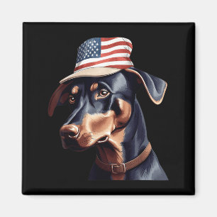 Imán Doberman Pinscher con la bandera de EE. UU. Día de