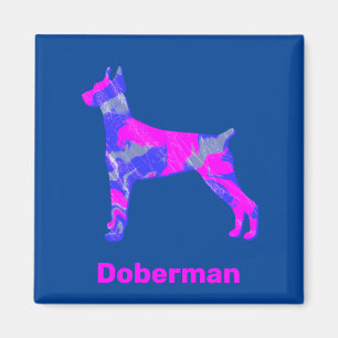 Imán Doberman Pinscher Dog Hot Pink & Blue Magnet