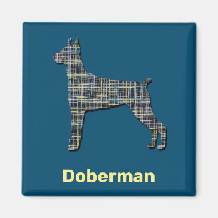 Imán Doberman Pinscher Dog Yellow & Black Grid Line