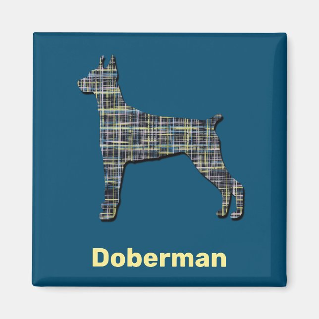 Imán Doberman Pinscher Dog Yellow & Black Grid Line (Frente)