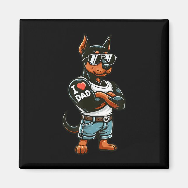 Imán Doberman Pinscher I Love Dad Funny Dog Tattoo (Frente)