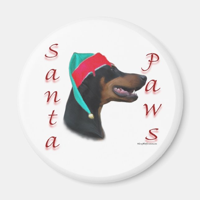 Imán Doberman Pinscher (negro) Santa Paws (Frente)