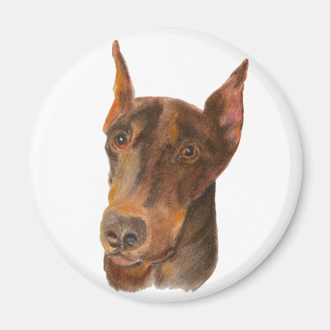 Imán Doberman Pinscher Round Magnet (Frente)