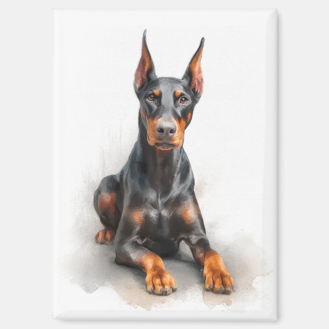 Imán Doberman Watercolor Art (Anverso)