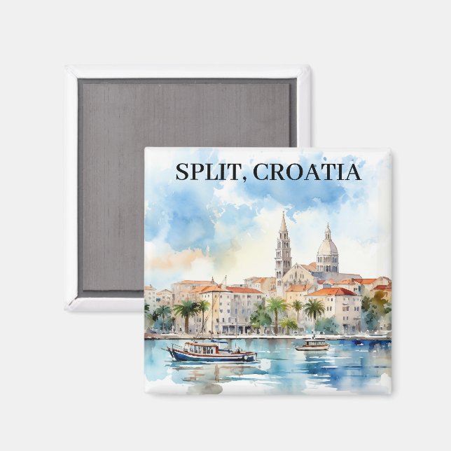 Imán Doble acuarela de Dalmatia en Croacia (Anverso/Reverso)