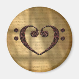Imán Doble Bass Clef Heart Vintage Gold Sheet Music